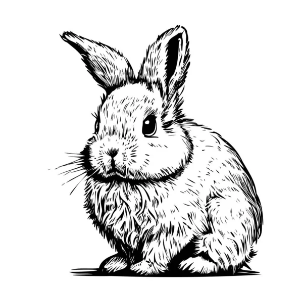 Милий Пухнастий Ескіз Кролика Намальований Чорнилі Векторні Ілюстрації — стоковий вектор