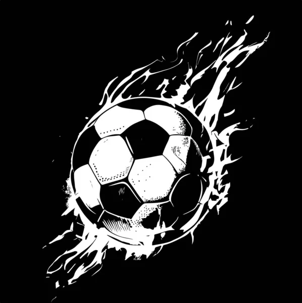 Soccer Ball Fire Hand Drawn Sketch Black Background Vector Illustration — Stock Vector