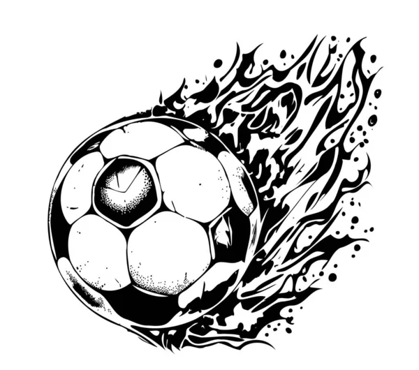 Bola Fútbol Fuego Dibujado Mano Sketch Vector Ilustración — Vector de stock
