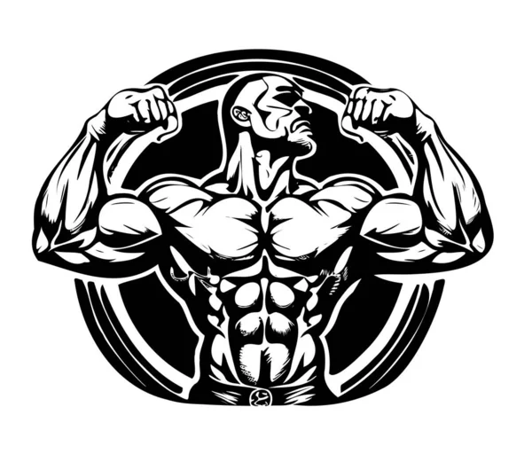 Homme Musculaire Montrant Les Muscles Logo Croquis Dessin Main Doodle — Image vectorielle