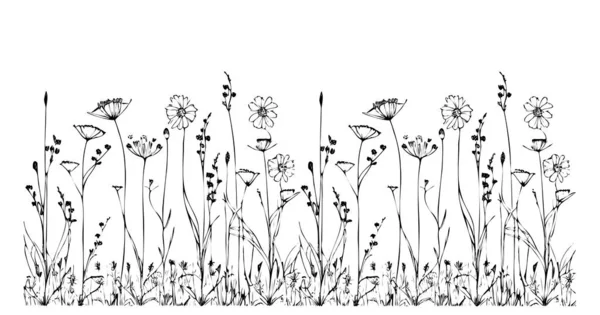 Yaban Çiçekleri Çizimi Doodle Stili Vektör Illüstrasyonu — Stok Vektör