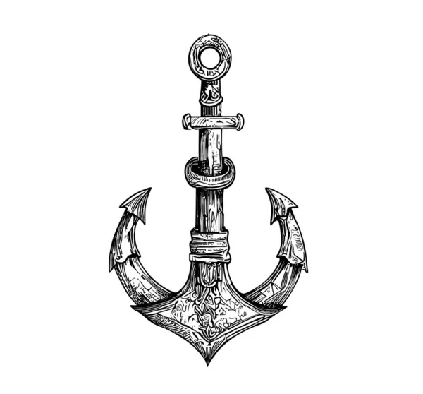 Ship Anchor Sketch Hand Drawn Doodle Style Vector Illustration — Stock Vector