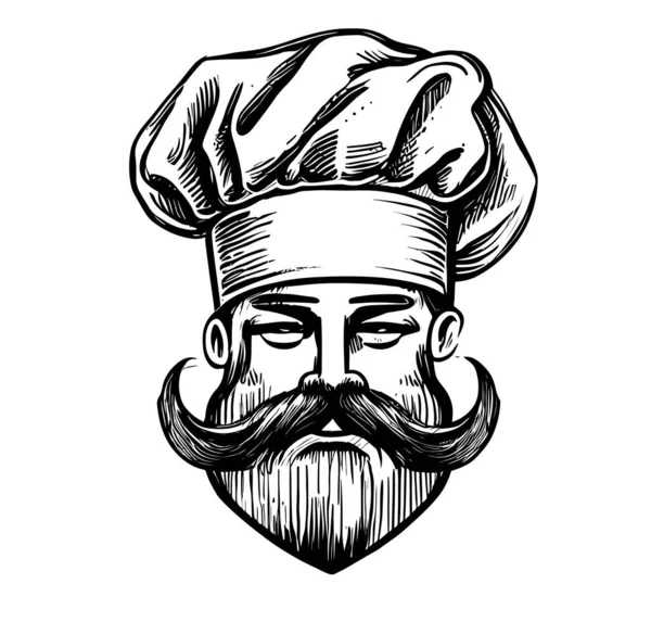 Chef Kopf Einem Hut Logo Skizze Handgezeichnet Doodle Stil Vector — Stockvektor