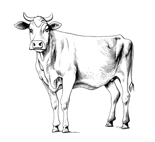 Rysowany Szkic Krowy Rolnictwo Ilustracja Wektora — Wektor stockowy