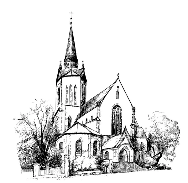 Kilise Eski Çizimi Çizimi Vektör Illüstrasyonu — Stok Vektör
