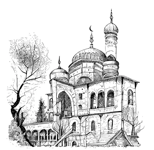 Mešita Staré Ručně Kreslené Náčrtek Vektorové Ilustrace — Stockový vektor