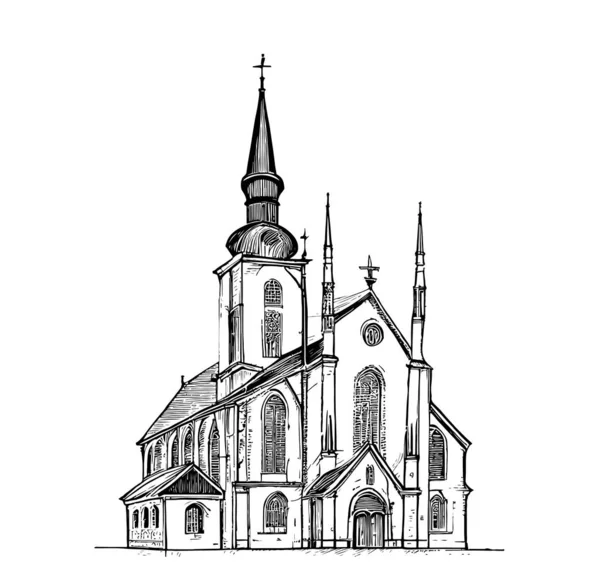 Igreja Católica Mão Desenhada Esboço Vector Ilustração — Vetor de Stock