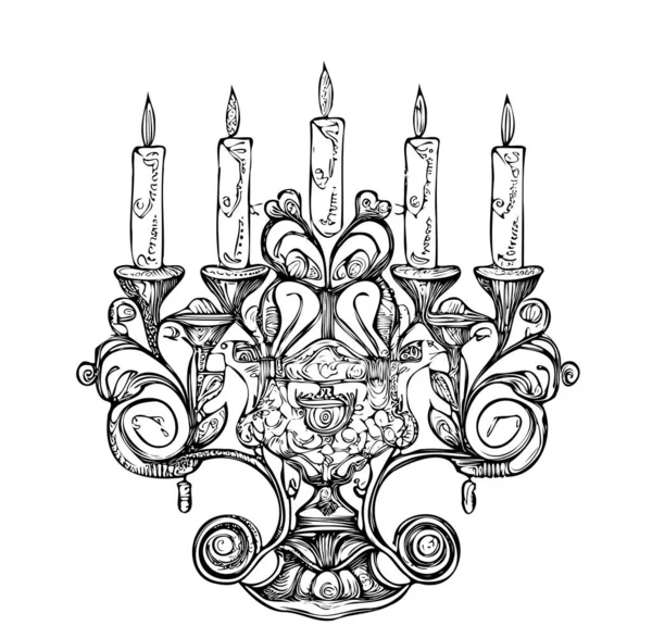Leuchter Mit Kerzen Kronleuchter Handgezeichnete Skizze Vector Illustration — Stockvektor