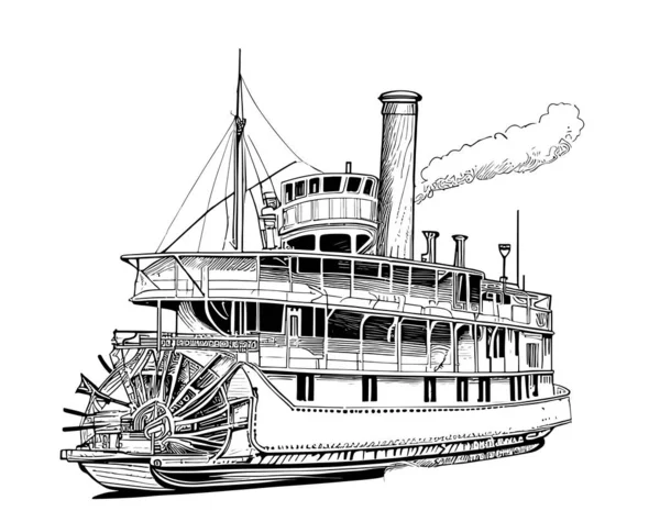 Retro Buharlı Gemi Çizimi Vektör Çizimi — Stok Vektör