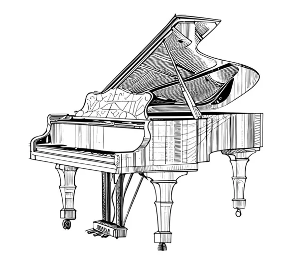 Vintage Grand Piano Hand Çizilmiş Taslak Vektör Illüstrasyonu — Stok Vektör