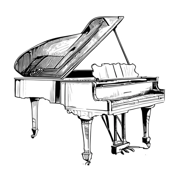 ヴィンテージ古いグランドピアノ手描きスケッチベクトルイラスト — ストックベクタ