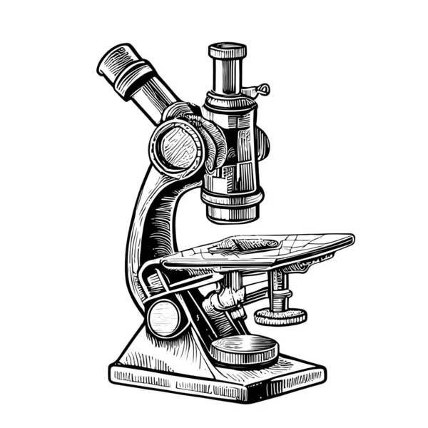 Ročník Mikroskop Realistický Ručně Kreslený Náčrt Vektorové Ilustrace — Stockový vektor