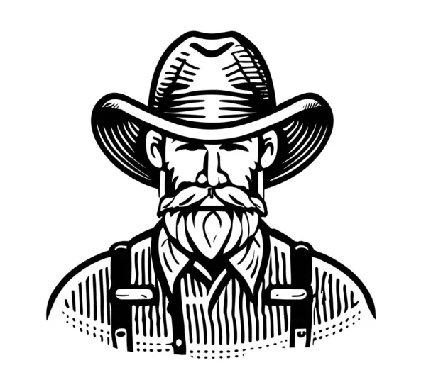 Farmer Cappello Logo Schizzo Disegnato Mano Stile Doodle Illustrazione Vettoriale — Vettoriale Stock