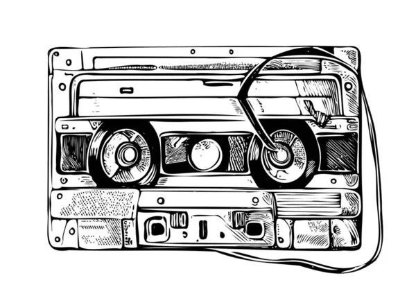 Cassette Magnétophone Esquisse Dessinée Main Dans Style Doodle Illustration Vectorielle — Image vectorielle
