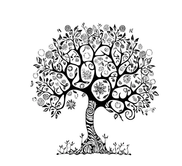 人生の木が落書きスタイルでスケッチを描いたベクトルイラスト — ストックベクタ
