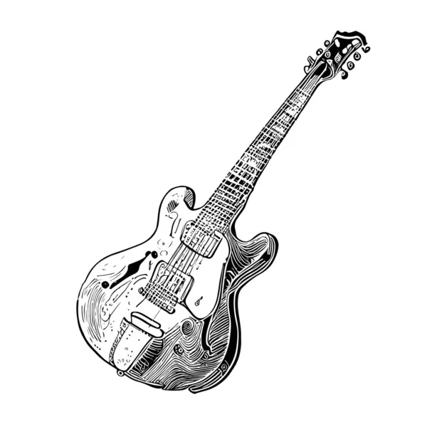 Урожай Електричної Гітари Ескіз Рука Намальована Стиль Гравіювання Векторні Ілюстрації — стоковий вектор