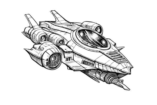 用涂鸦风格的矢量图绘制的宇宙飞船卡通画草图 — 图库矢量图片