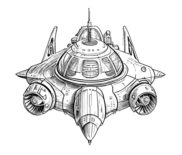 Spaceship Retro Sketch Hand Drawn Doodle Style Vector Illustration — Stock Vector