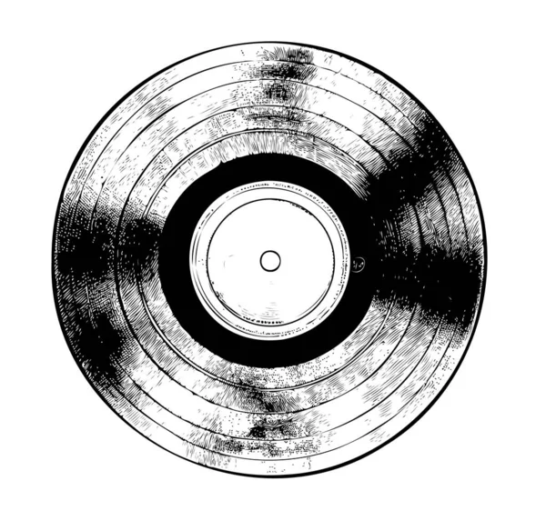Vinyl Record Disc Hand Drawn Engraving Style Sketch Vector Illustration — Stock Vector