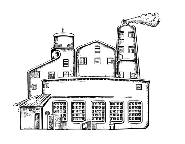 Tovární Retro Pivovar Jednoduchý Ručně Kreslený Náčrt Styl Vektorové Ilustrace — Stockový vektor