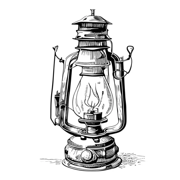 Kerasin Lámpara Dibujado Mano Grabado Estilo Boceto Vector Ilustración — Vector de stock