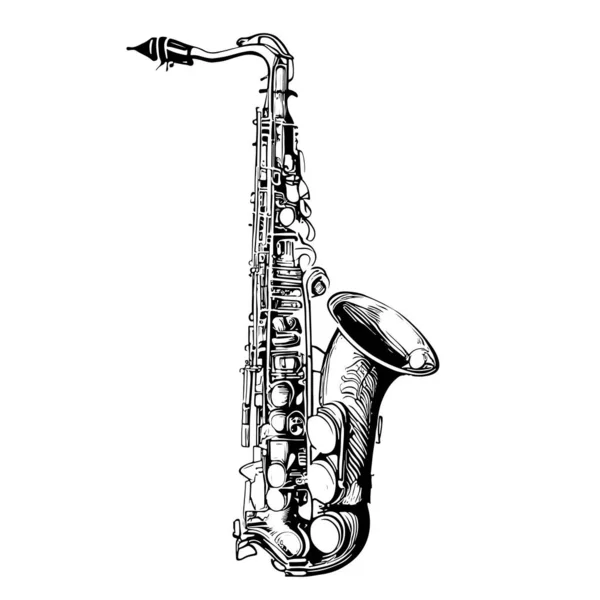 Μουσικό Jazz Σαξόφωνο Σκίτσο Χέρι Σχεδιασμένο Gravure Στυλ Εικονογράφηση Διάνυσμα — Διανυσματικό Αρχείο