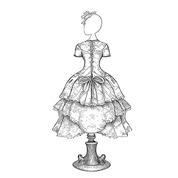女の子のヴィンテージスケッチの手のためのマネキンのドレスベクトルイラスト — ストックベクタ