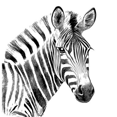 Zebra portresi çizimi elle oyma biçimi Vektör illüstrasyonuName