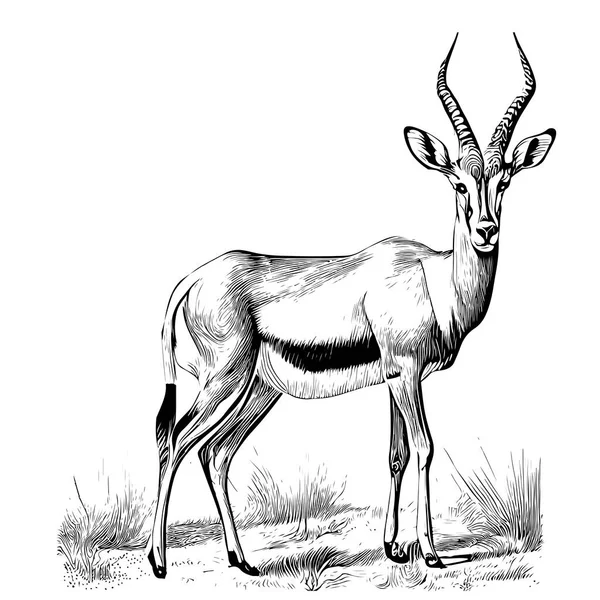 Antilopa Stojící Skica Abstraktní Ručně Kreslené Rytiny Styl Vektorové Ilustrace — Stockový vektor
