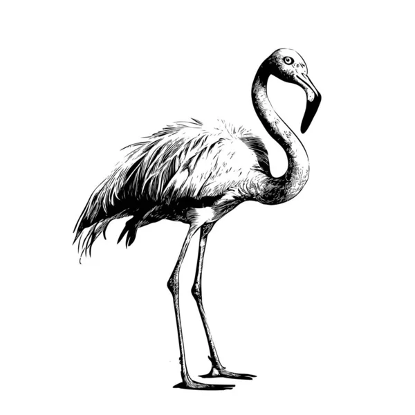 Flamingo Vogel Stehen Skizze Abstrakt Handgezeichneter Kupferstichstil Vektorillustration — Stockvektor