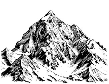 Alps Dağları kabartma biçimi Vektör illüstrasyonuyla çizilmiş el çizimi.