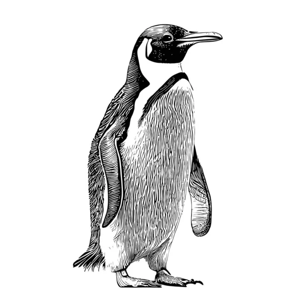Pingwin Szkic Strony Rysowane Stylu Grawerowania Zwierzęta Morskie Ilustracja Wektor — Wektor stockowy
