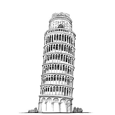 Pisa soyut el çizim vektör illüstrasyonunun eğik kulesi