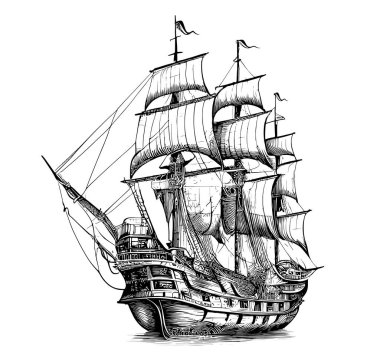 Pirate ship hand drawn sketch Vector illustration clipart