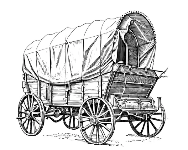 Täckt Vagn Retro Stagecoach Handritad Skiss Vektor Illustration — Stock vektor