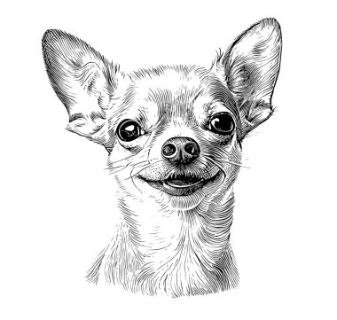 Chihuahua köpek portresi çizimi Hayvan Vektörü çizimi.