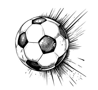 Futbol topu uçan el çizimi, spor ve futbol vektörü illüstrasyonu.