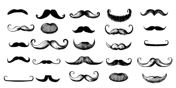 Mustache Set Hand Drawn Διανυσματική Απεικόνιση — Διανυσματικό Αρχείο
