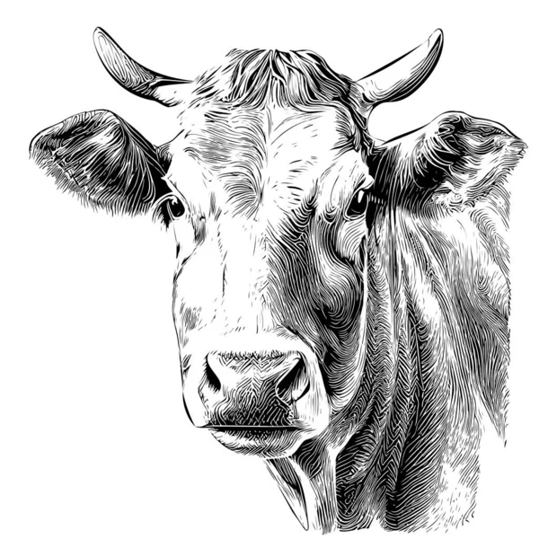Retrato Vaca Esboço Desenhado Mão Criação Criação Gado Ilustração Vetorial —  Vetores de Stock