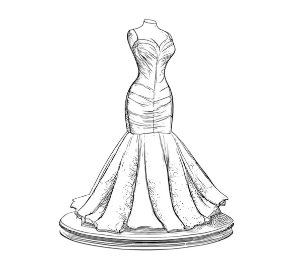Vestido Novia Maniquí Dibujado Mano Boceto Moda Ropa Vector Ilustración — Vector de stock