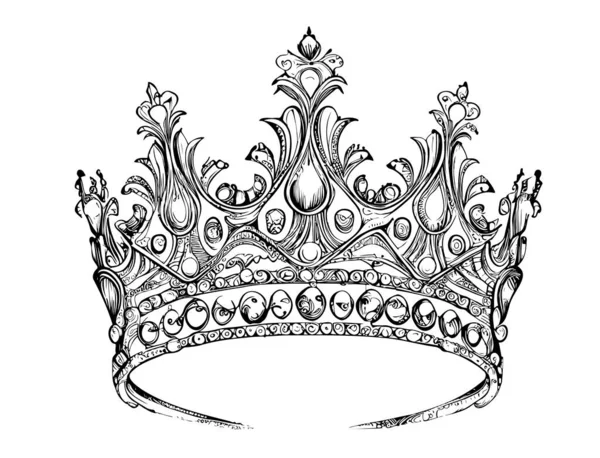 Diadem Coroa Rainha Esboço Mão Desenhado Vintage Vector Ilustração — Vetor de Stock