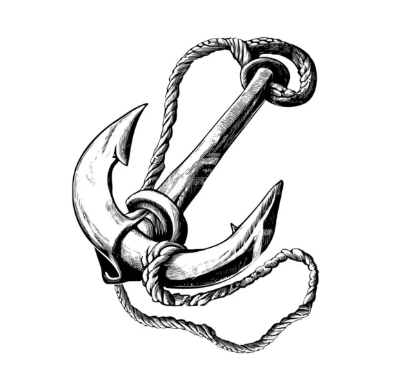 Anchor Retro Com Esboço Corda Desenhado Mão Ilustração Vetorial Vintage —  Vetores de Stock
