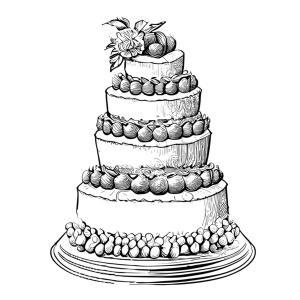 Große Und Köstliche Kuchen Handgezeichnete Skizze Vector Illustration — Stockvektor