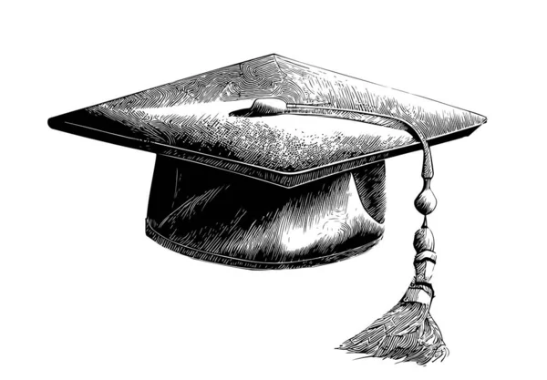 Graduação Estudante Chapéu Esboço Mão Desenhada Linha Arte Vector Ilustração — Vetor de Stock