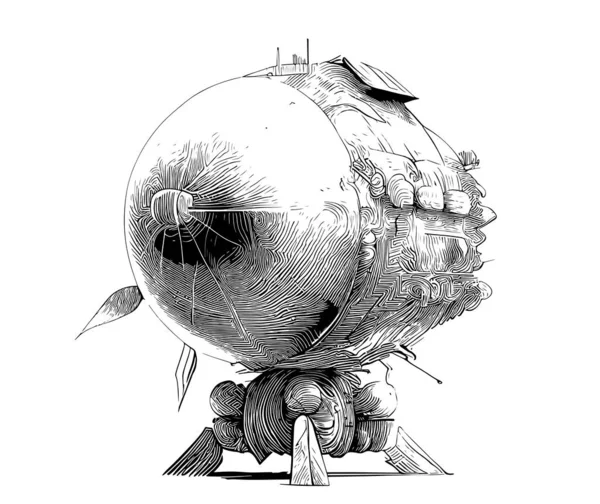 Esquisse Abstraite Bombe Esquisse Dessinée Main Illustration Vectorielle Style Gravure — Image vectorielle
