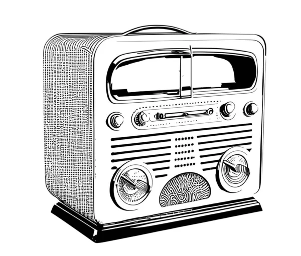 レトロなラジオ受信機のスケッチ手描きラインアートベクトルイラスト — ストックベクタ