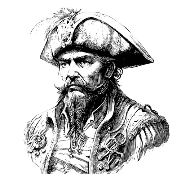 Retrato Pirata Boceto Abstracto Bosquejo Dibujado Mano Grabado Estilo Vector — Archivo Imágenes Vectoriales