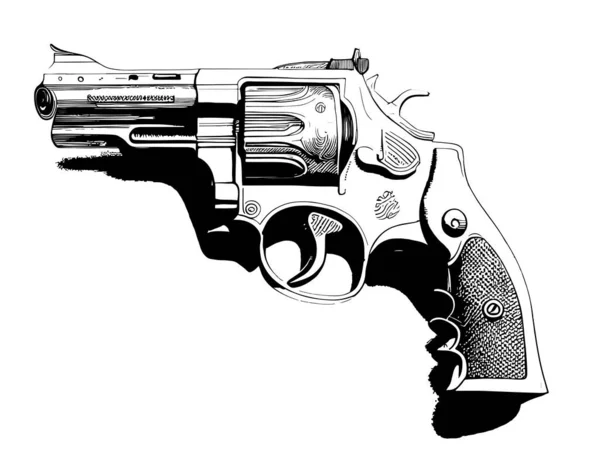 stock vector Revolver vintage sketch hand drawn sketch, engraving style Side view vector illustration