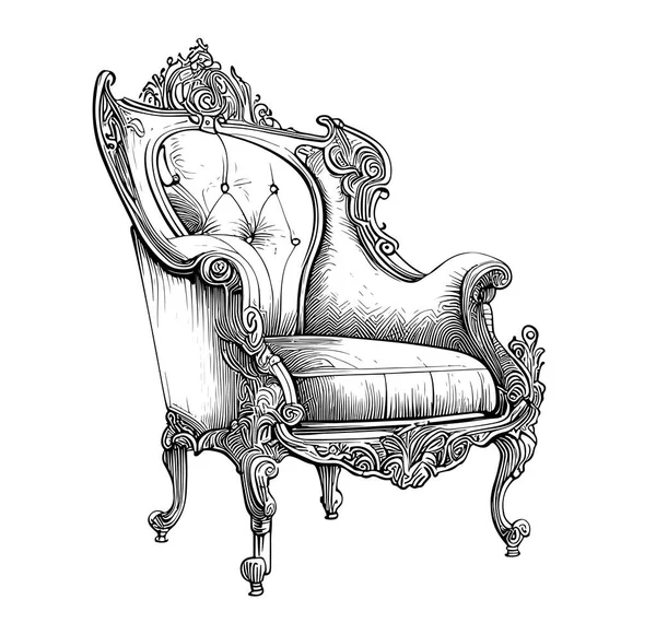 古色古香的扶手椅家具草图手绘雕刻风格矢量插图 — 图库矢量图片