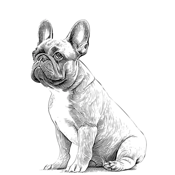 Francia Bulldog Vázlat Kézzel Rajzolt Gravírozott Stílus Vector Illusztráció — Stock Vector